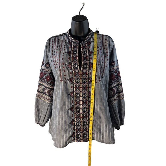 Johnny Was Womens Embroidered Boho Tunic Top Blue Red Long Sleeve Size M - Picture 6 of 10